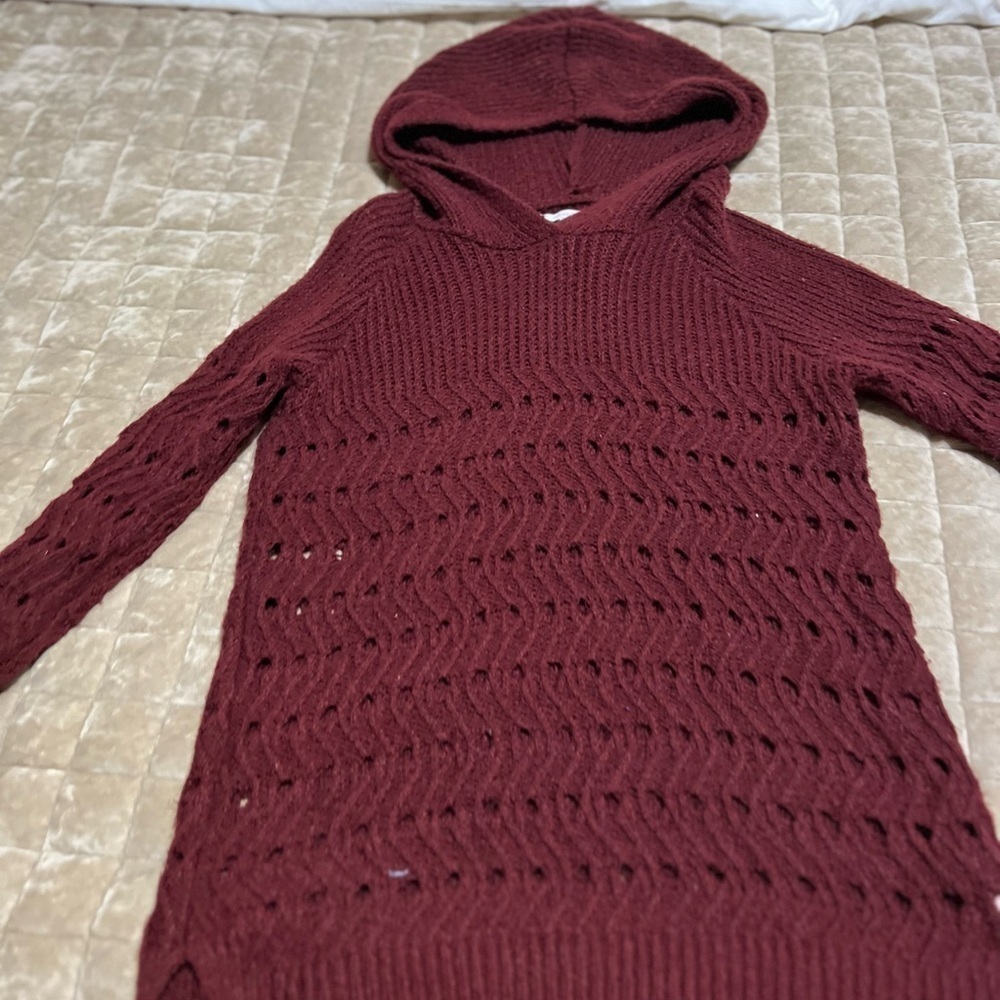 Maurices Red Hooded Knit Sweater with Textured Patterns